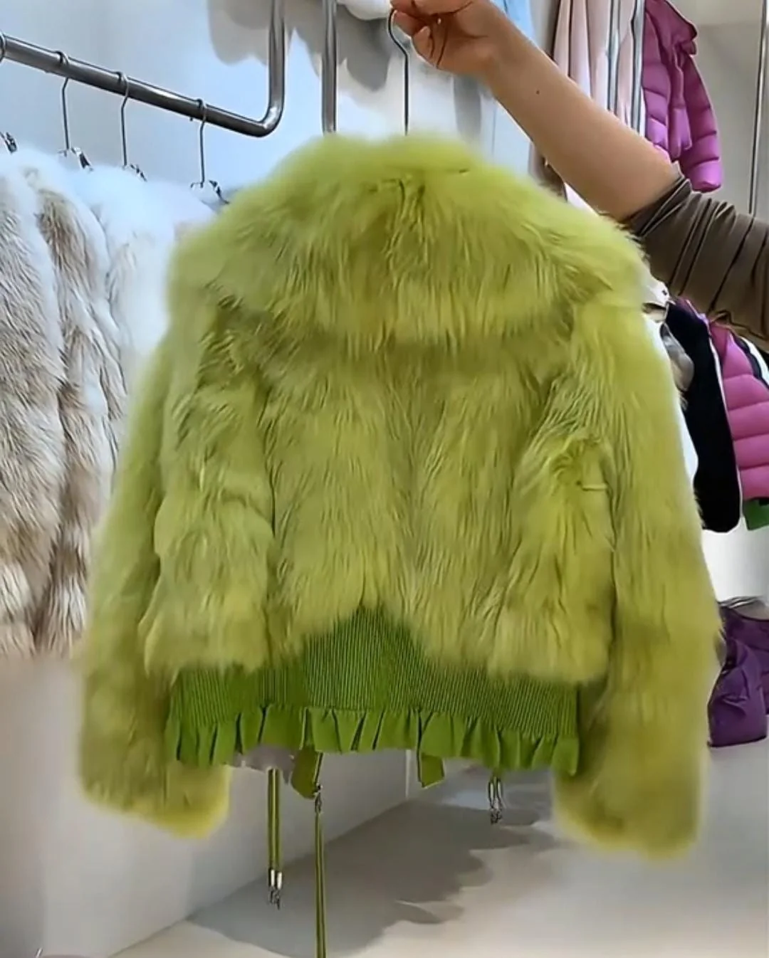 Fluffy Lime Fur Jacket - Image 3